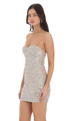 Sequin Strapless Bodycon Dress in Silver