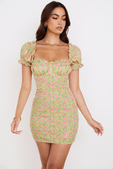 vintage floral puff sleeve mini dress