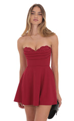 Lace Bust Flare Dress in Red