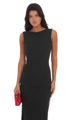 Open Back Bodycon Maxi Dress in Black
