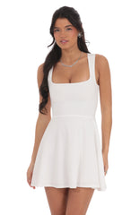 Back Bow A-Line Dress in White