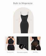 Popilush Summer Maxi Dress for Women - Cocktail Shapewear Dresses Built-in Bra Adjustable Straps Vacation Long Slip