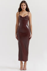 chocolate latex midi dress