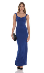 Open Back Bow Maxi Dress in Blue