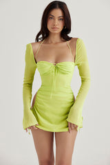 lime chiffon halter mini dress