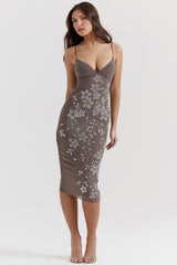 smoke crystal embellished midi dress