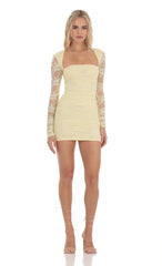 Lace Long Sleeve Bodycon Dress in Yellow