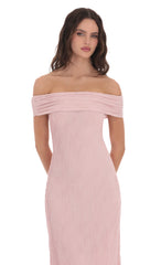 Textured Off Shoulder Maxi Dress in Blush Pink