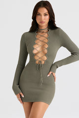 artichoke knit lace up dress