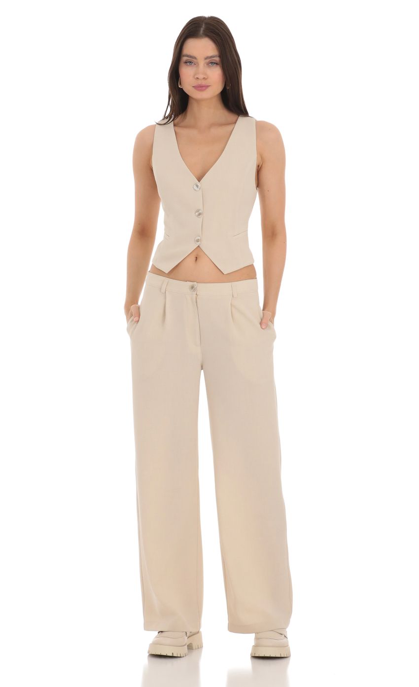 Wide Leg Linen Pants in Beige