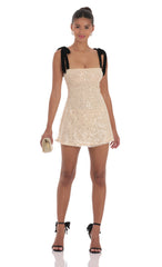 Sequin Velvet Strap Dress in Beige