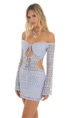 Crochet Cutout Dress in Blue