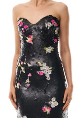 Floral Matte Sequin Column Gown