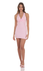 Rhinestone TwistV-Neck Dress in Pink