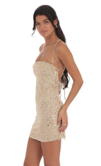 Sequin Ruffle Mini Dress in Gold