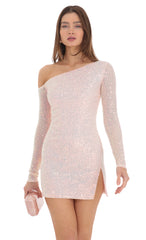 Sequin One Off Shoulder Bodycon Dress in Peach