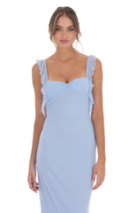Mesh Tassel Strap Maxi Dress in Light Blue