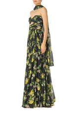 Strapless Lemon Floral Gown