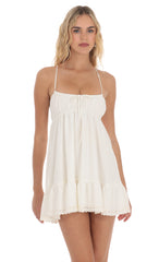 Front Tie Babydoll Dress in White