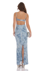 Velvet Floral Maxi Dress in Blue