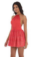 Lace Halter Dress in Red