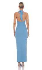 Ribbed Keyhole Maxi Dress in Blue