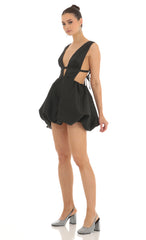 Plunge V Bubble Skirt Dress in Black