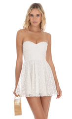 Floral Strapless A-Line Dress in White