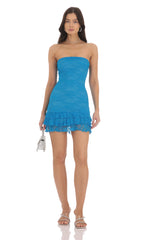 Lace Strapless Bodycon Dress in Blue