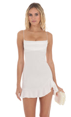 Ruffled Slit Dress in White