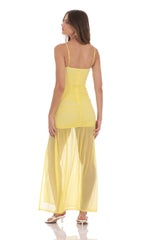 Mesh Ruched Mermaid Dress in Yellow