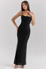 black pearl embellished maxi dress