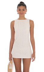 Floral Eyelet Straight Dress in Off White