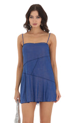 Mesh Shimmer Patchwork Mesh Dress in Blue
