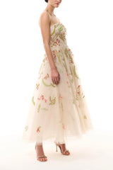 Embroidered Tulle Tea-Length Dress