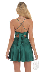 Draped Satin A-Line Dress in Green