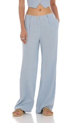 Wide Leg Linen Pants in Blue