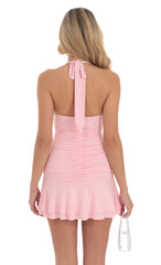 Halter Drop Waist Dress in Pink