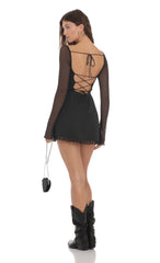 Ruffle Long Sleeve Dress in Black