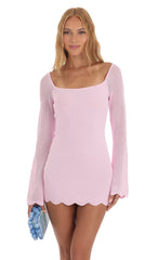 Crochet Bell Sleeve Dress in Pink