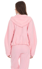 Cropped Fleece Zip-Up Hoodie in Pink
