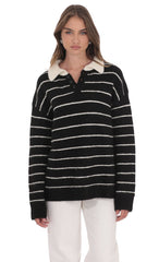 Striped Knit Rugby Jumper in Black