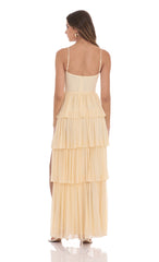 Mesh Ruffle Maxi Dress in Yellow