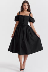 black puff sleeve midi sundress
