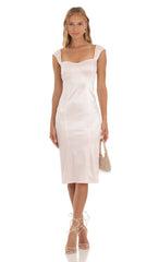 Satin Midi Dress in Pink