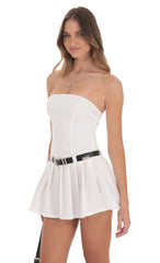 Pleated Strapless Dress in White