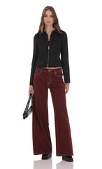 Suede Zip-Up Jacket in Black