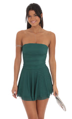Mesh Strapless A-line Dress in Green