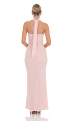 Scarf Mesh Knit Maxi Dress in Pink