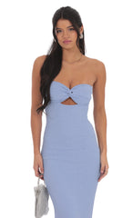 Textured Strapless Cutout Maxi Dress in Light Blue